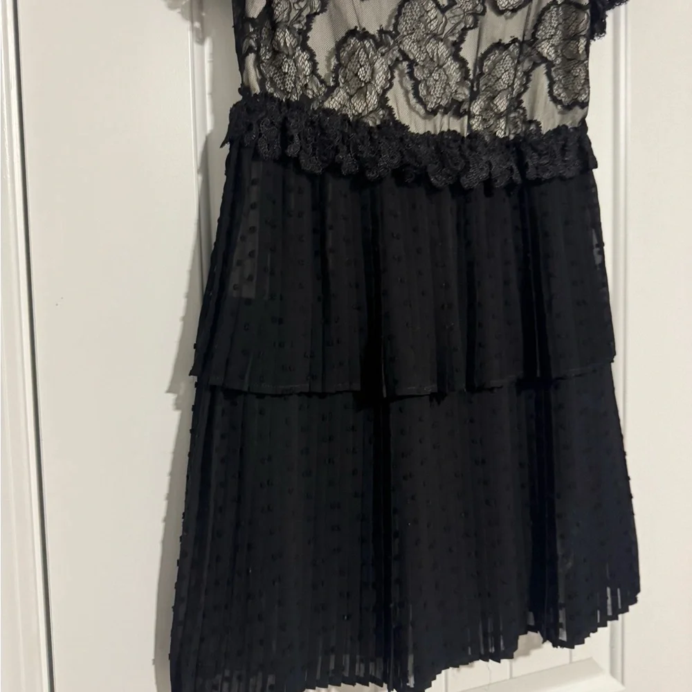 Anthropologie Foxiedox Mini Dress Maisie Black Tiered Goth Lace Crochet  Small